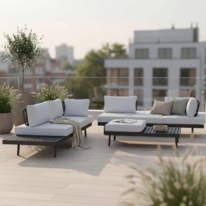 Wohnli Möbelsuche - Loungegarnitur-Set Emma Grau Outdoorstoff/Metall