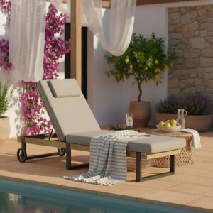 Wohnli Möbelsuche - Gartenliege Elenyi grau Metall/Outdoorstoff/Holz