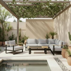 Wohnli Möbelsuche - Loungegarnitur Fabrizia Grau Outdoorstoff/Metall/Holz