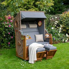 Strandkorb Trend Grau/Beige Holz, Textil Gardenson Garten & Outdoor > Gartenmöbel Grau