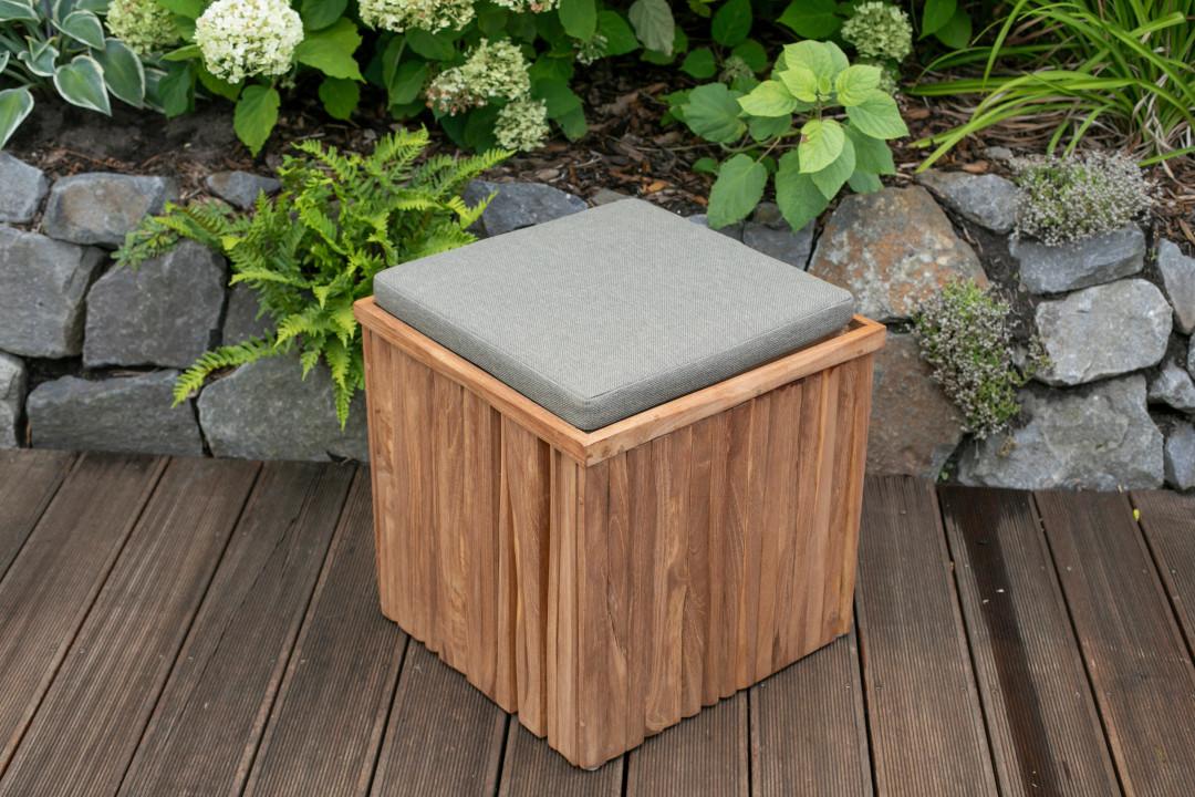 Gartenhocker Woodie Teak mit Stauraum Textil, Holz Gardenson Möbel > Sessel > Hocker Taupe