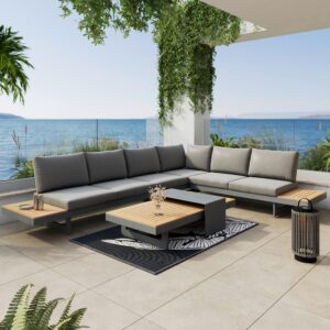 Wohnli Möbelsuche - Loungegarnitur Sabrina Grau Metall/Outdoorstoff +Abdeckung