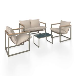 wohnli-moebel-suche-002492005601-1 Loungegarnitur Lara Creme Metall/Outdoorstoff +Abdeckung Metall, Kunststoff, Glas, Textil Bessagi Garden Garten & Outdoor > Loungemöbel > Loungegarnituren Weiß