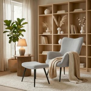 Sessel mit Hocker Aurora Cord Grau Holz, Metall, Textil Bessagi Home Möbel > Sessel > Relaxsessel Grau