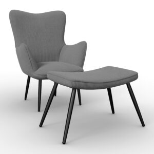 Wohnli Möbelsuche - Sessel mit Hocker Aurora Cord Grau