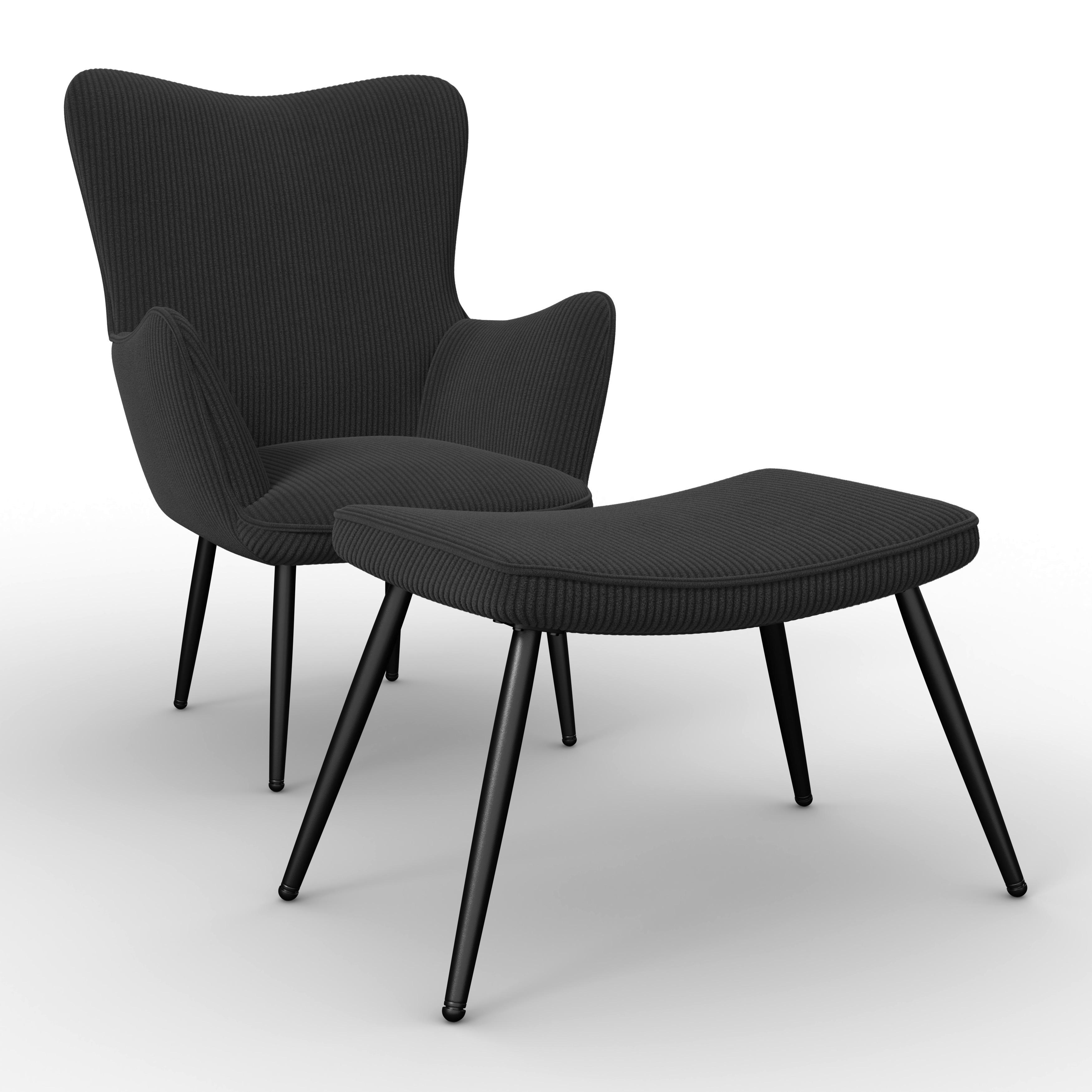 wohnli-moebel-suche-002502002503 Wohnli Möbelsuche - Sessel Aurora mit Hocker Cord Schwarz
