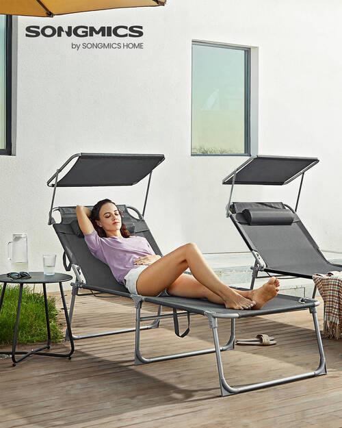 Sonnenliege Großer Liegesessel Grau Metall, Textil Modante Garten & Outdoor > Gartenmöbel > Gartenliegen Grau