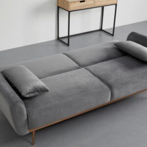 Schlafsofa Guilia Grau Samt Holz, Textil Bessagi Home Wohnzimmermöbel Grau