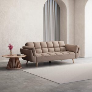 Schlafsofa Cora Webstoff Braun Holz, Textil Bessagi Home Wohnzimmermöbel Braun
