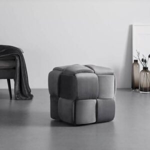 Hocker Ella Grau Samt Holz, Textil Bessagi Home Wohnzimmermöbel Grau