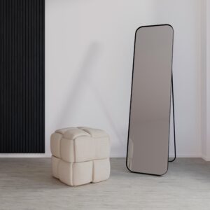 Hocker Ella Bouclé Beige Holz, Textil Bessagi Home Wohnzimmermöbel Beige