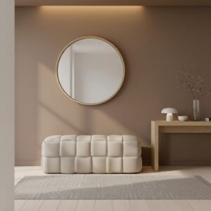 Hockerbank Ella Beige Bouclé Gepolstert Holz, Textil Bessagi Home Möbel > Bänke > Sitzbänke Weiß