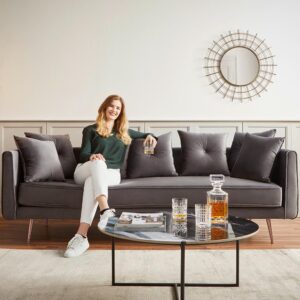 Bigsofa Luis Grau Samt Holz, Metall, Textil Bessagi Home Wohnzimmermöbel Grau