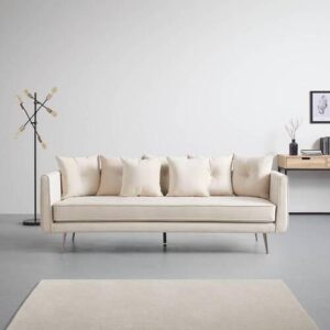 Bigsofa Luis Beige Samt Holz, Metall, Textil Bessagi Home Wohnzimmermöbel Beige