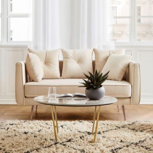 Sofa Luis Beige Samt Holz, Metall, Textil Bessagi Home Wohnzimmermöbel Beige