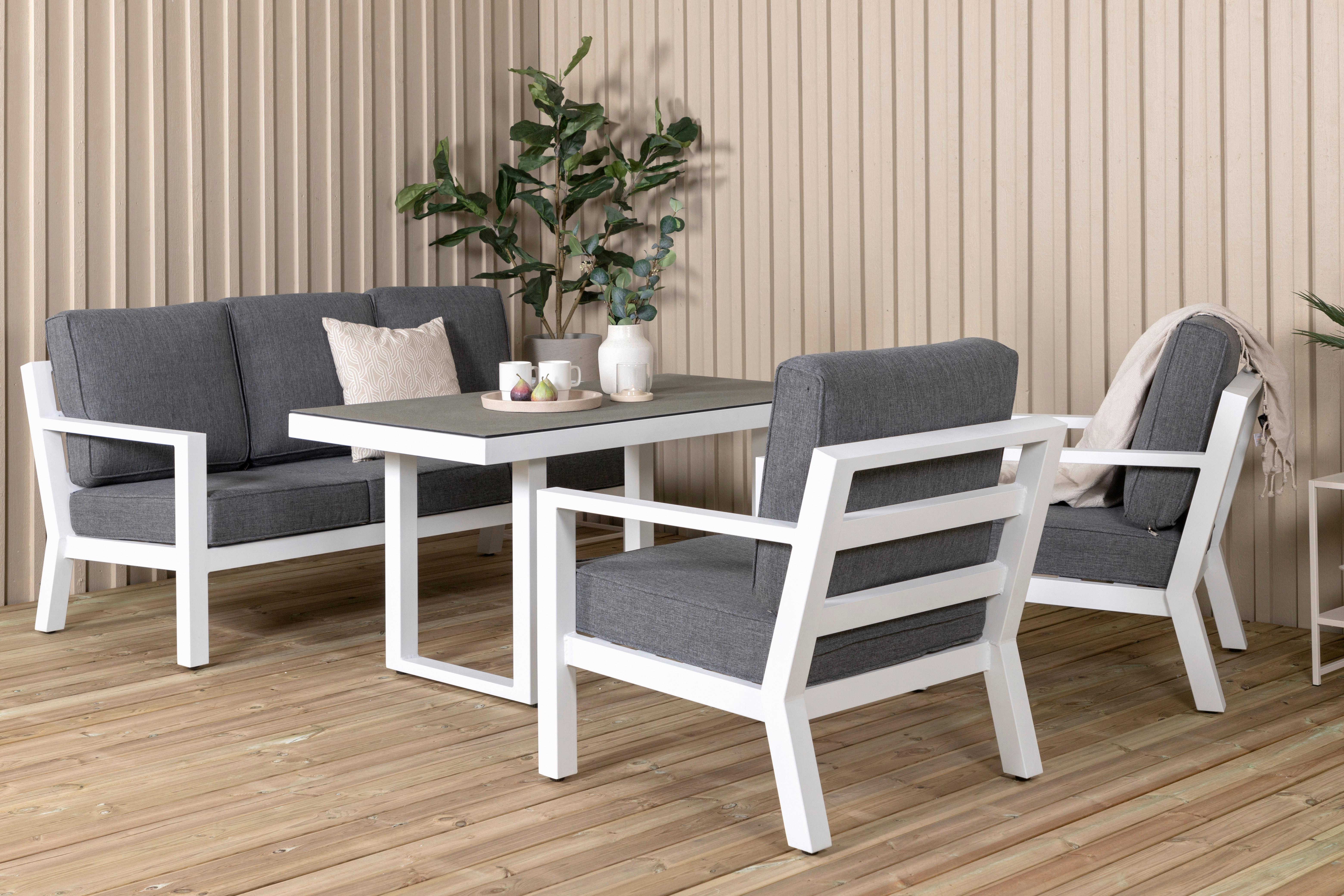 Loungegarnitur Barcelona Grau/Weiß Metall/Textil Metall, Textil Gardenson Garten & Outdoor > Loungemöbel > Loungegarnituren Grau