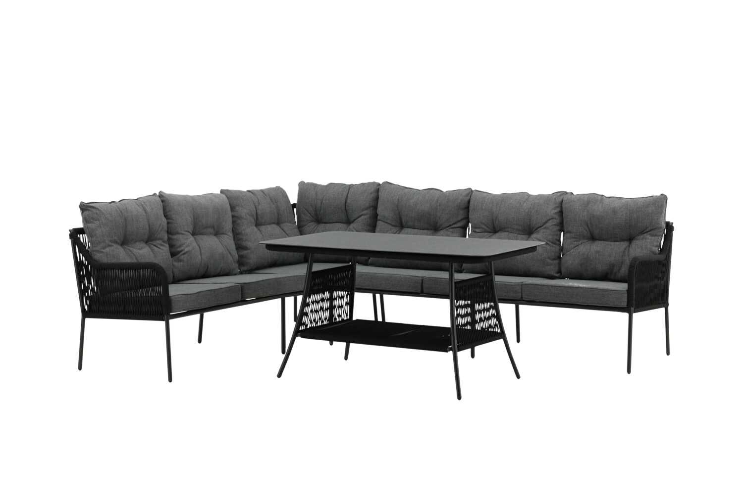 Dining-Loungeset Berlin ca. 173x196 cm Schwarz Metall Gardenson Garten & Outdoor > Loungemöbel > Loungegarnituren Schwarz