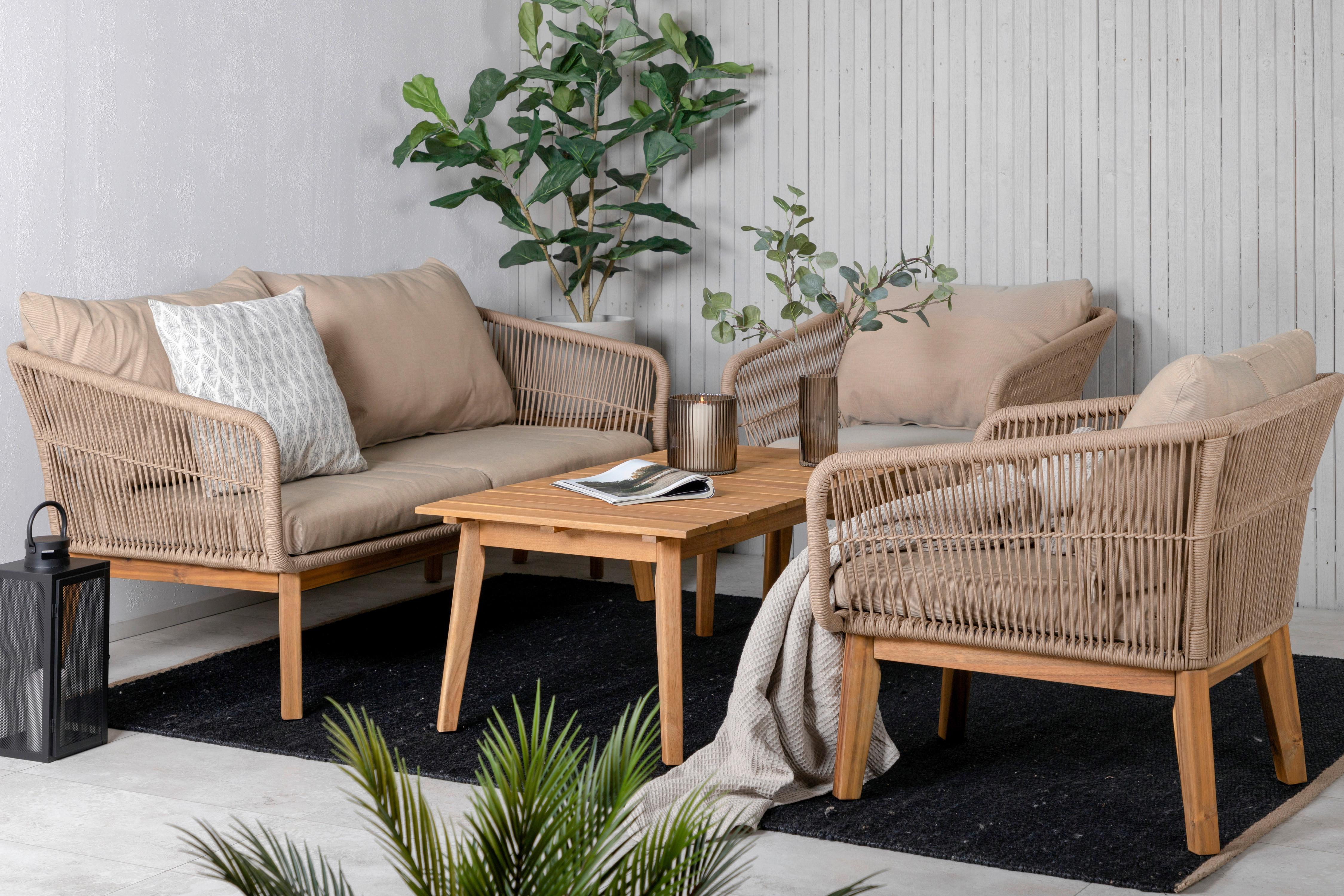 Wohnli Möbelsuche - Loungegarnitur Chania 4-tlg. m. Kissen Beige/Akazie