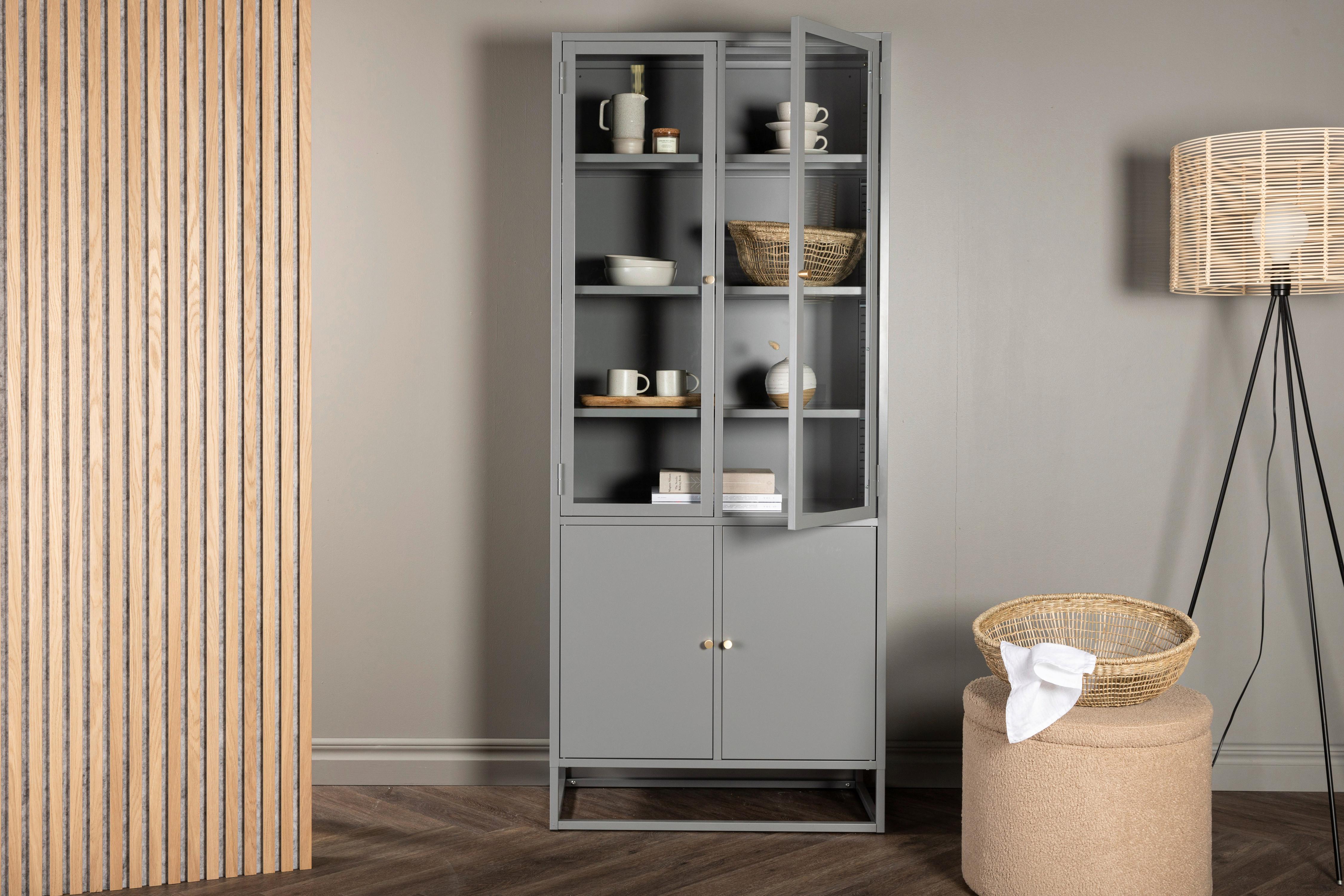 Vitrine Bakal Hellgrau Metall, Glas Livetastic Möbel > Schränke > Vitrinen Grau