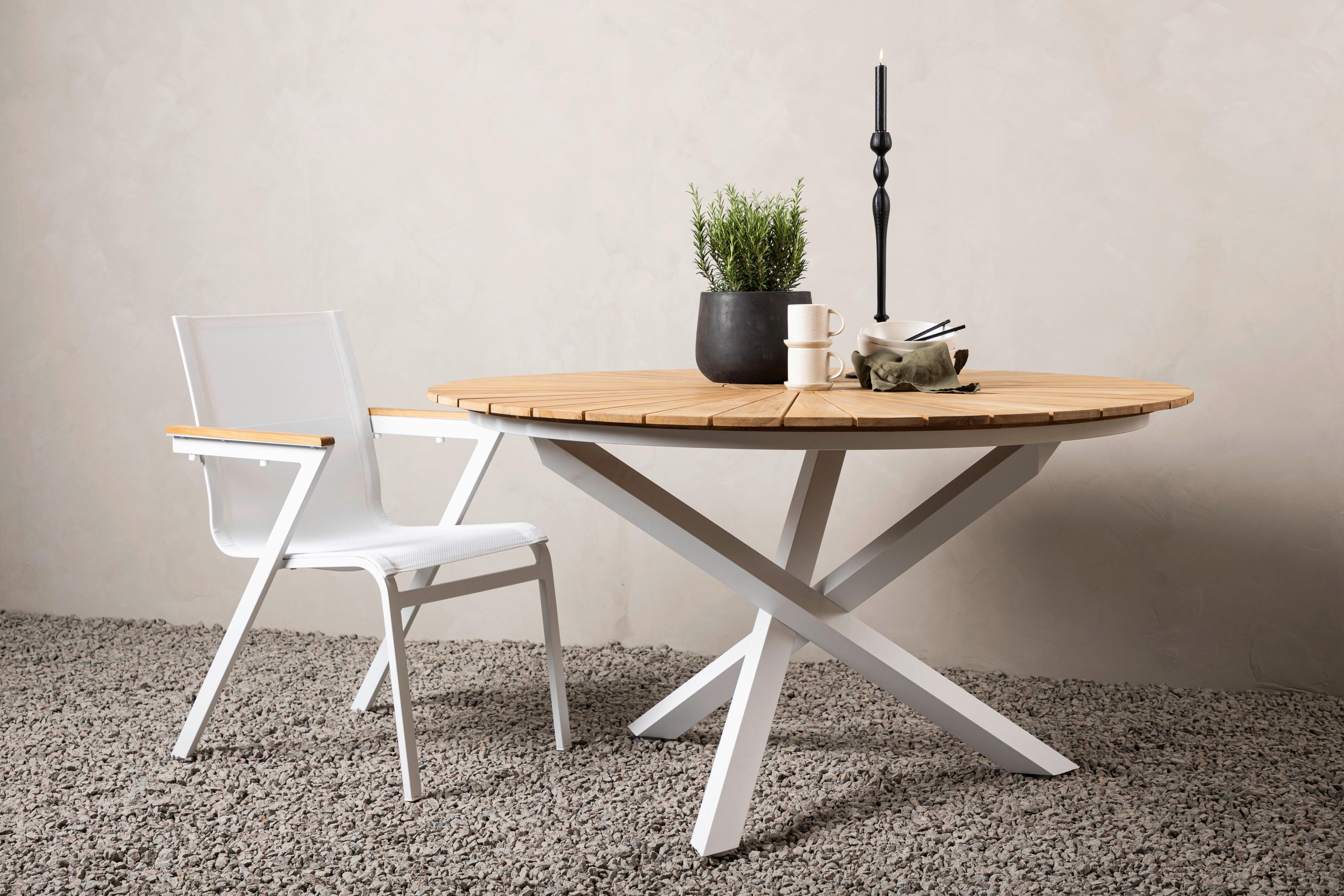Wohnli Möbelsuche - Gartentisch Mexico ca. 140x75 cm Alu Weiß/Teak