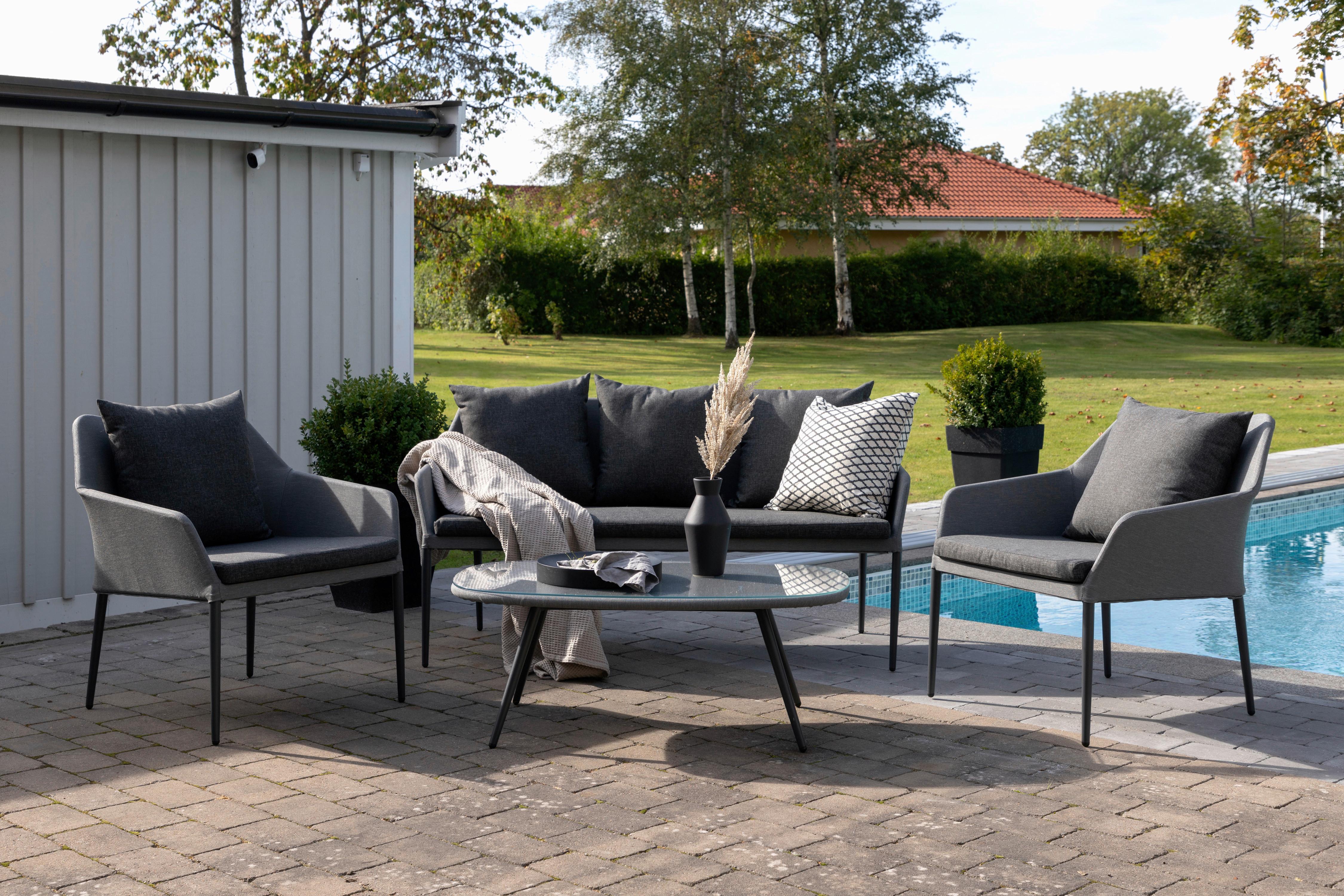 Loungegarnitur Spoga 4-tlg. Grau/Schwarz Metall, Textil Gardenson Garten & Outdoor > Loungemöbel > Loungegarnituren Grau