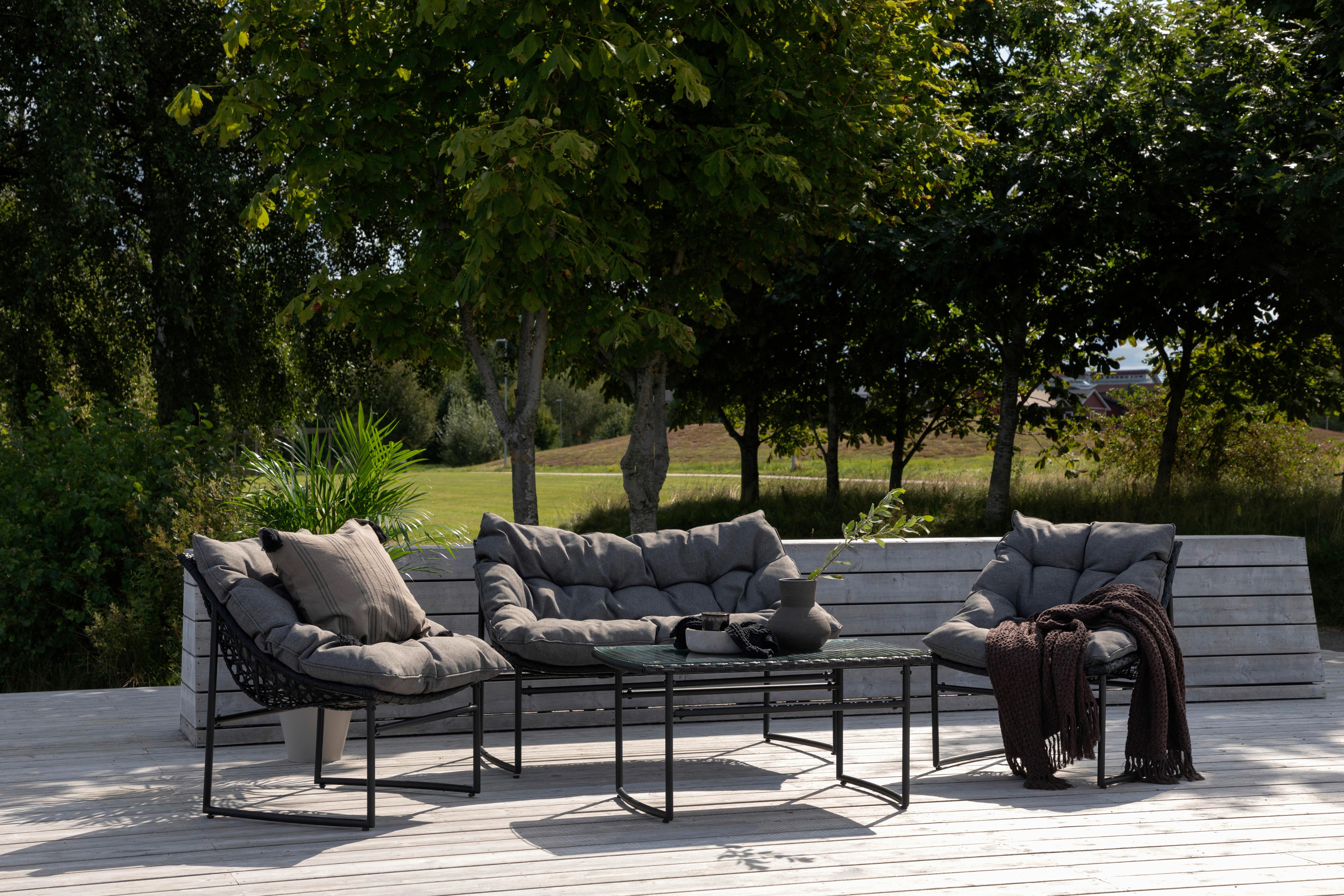 Loungegarnitur Tina 4-tlg. Grau/Schwarz Metall, Kunststoff, Textil Gardenson Garten & Outdoor > Loungemöbel > Loungegarnituren Grau
