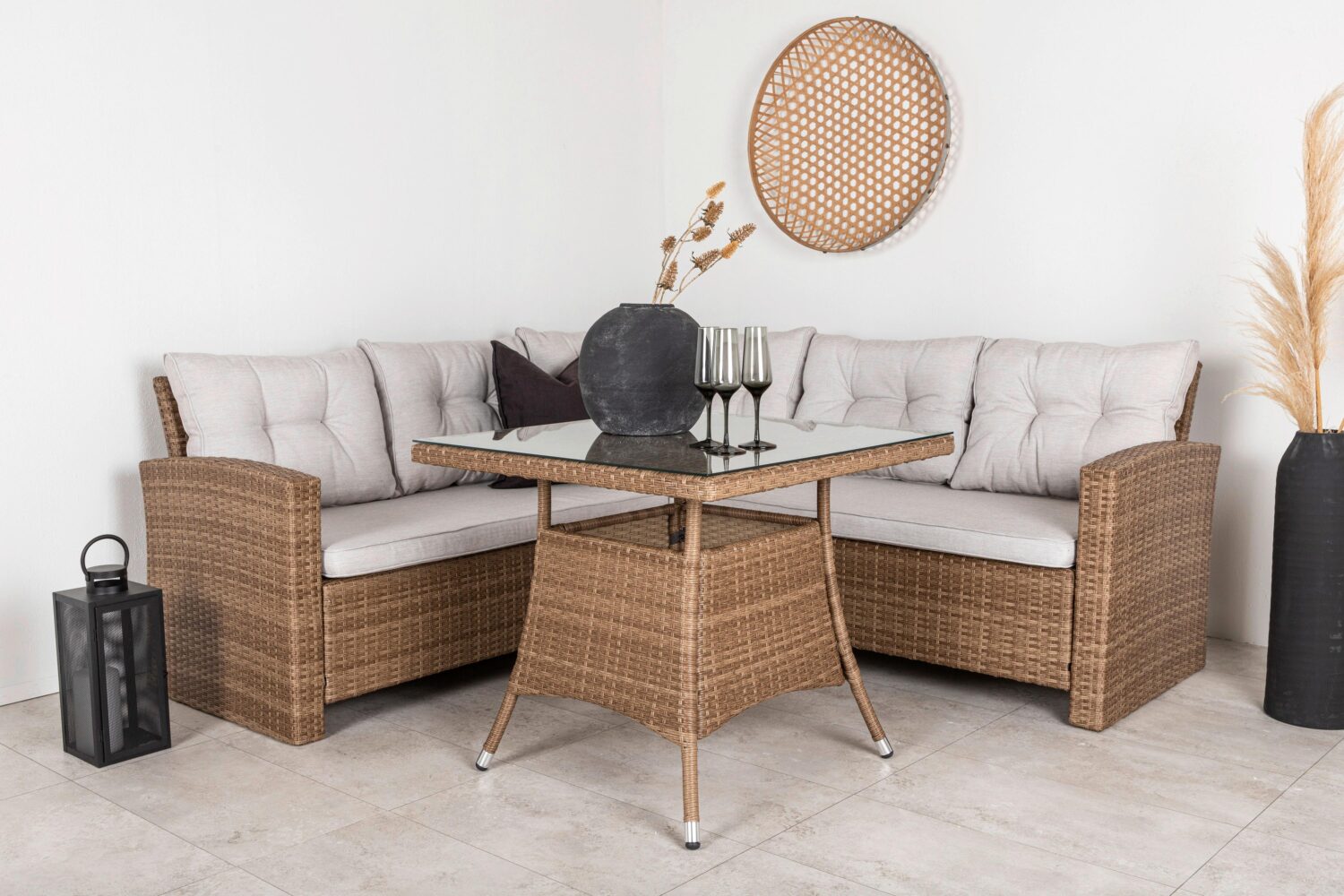 Loungegarnitur Watford Brau/Hellgrau Holz Gardenson Garten & Outdoor > Loungemöbel > Loungegarnituren Braun