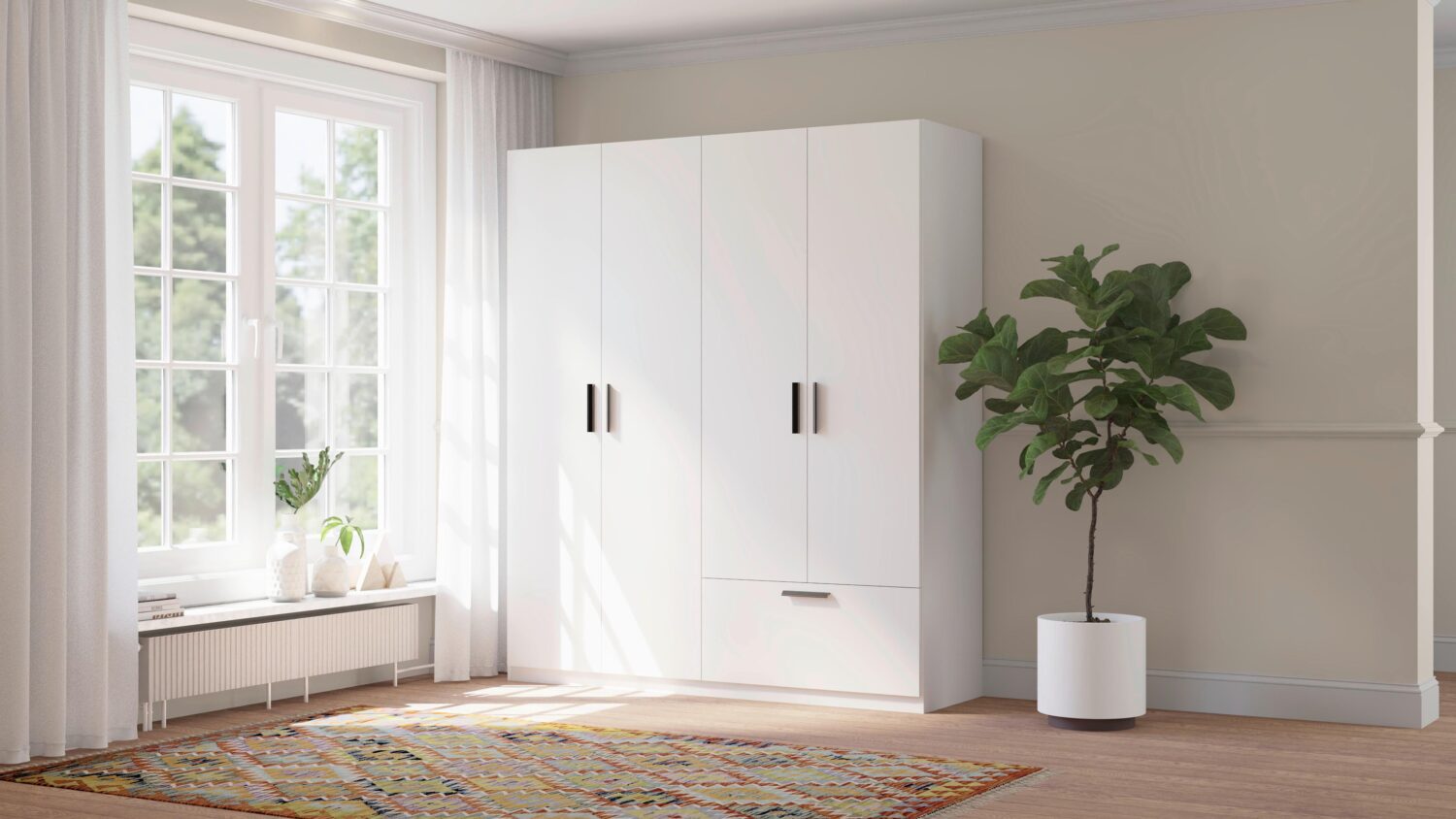 Drehtürenschrank Milos 4T1S Weiß Kunststoff Mömax Möbel > Schränke > Kleiderschränke > Drehtürenschränke Weiß