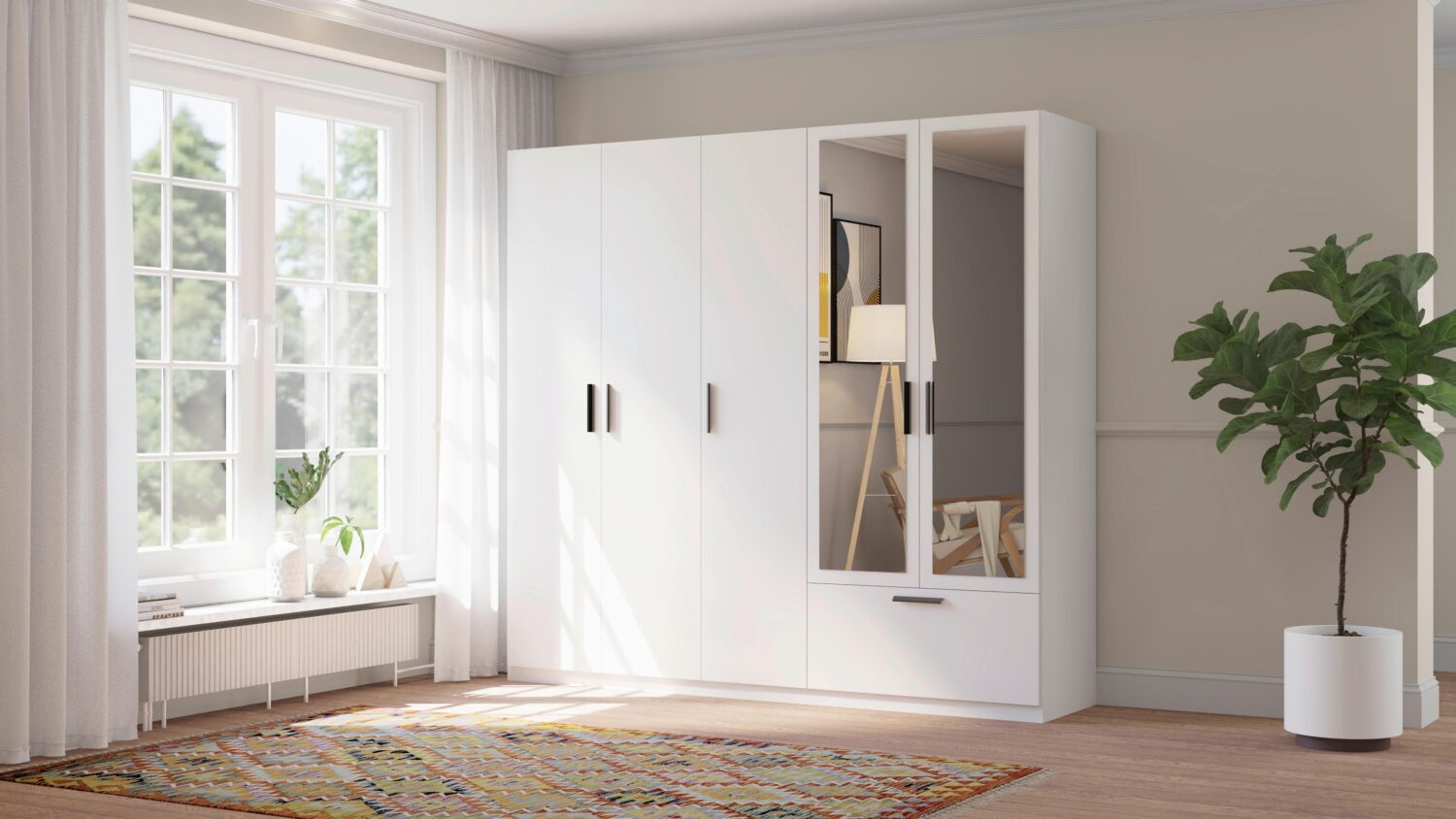 Drehtürenschrank Milos 5T1S2S Weiß Kunststoff Mömax Möbel > Schränke > Kleiderschränke > Drehtürenschränke Weiß