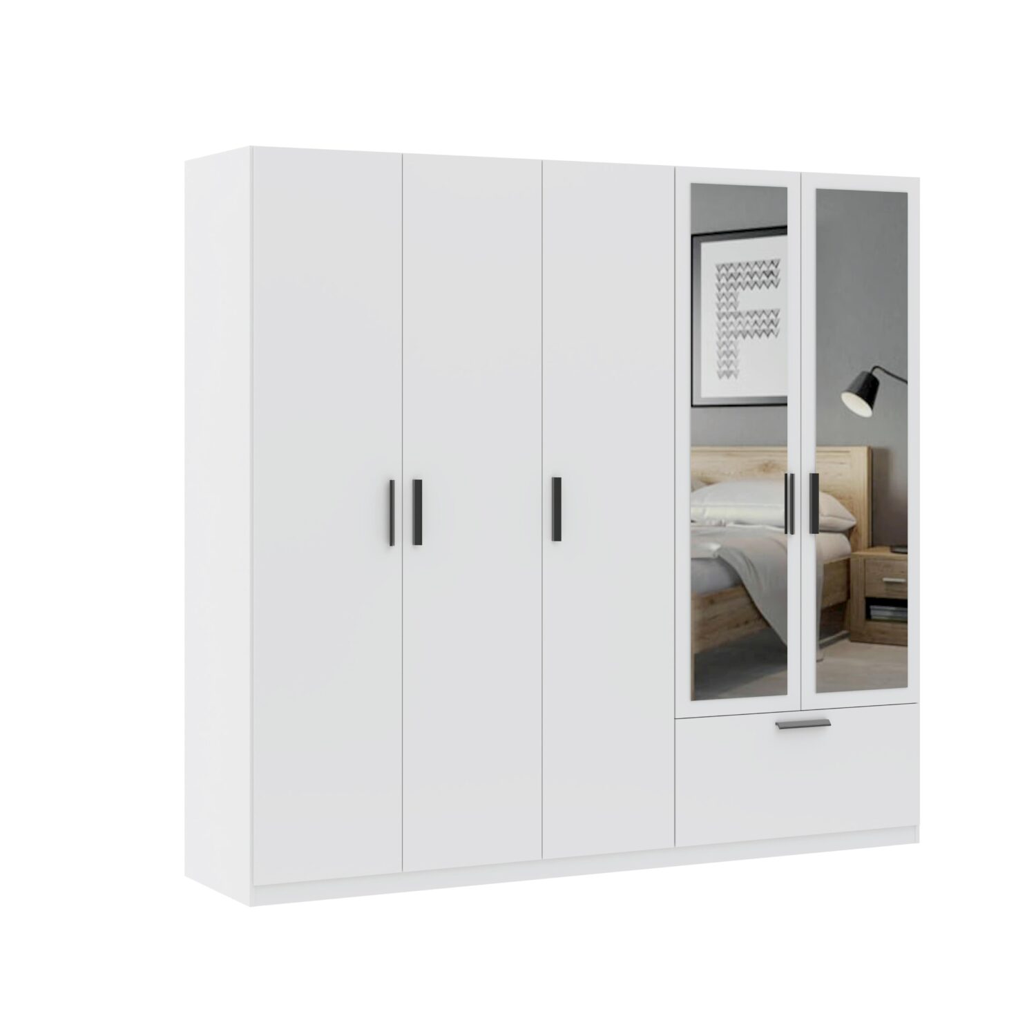 Wohnli Möbelsuche - Drehtürenschrank Milos 5T1S2S Weiß