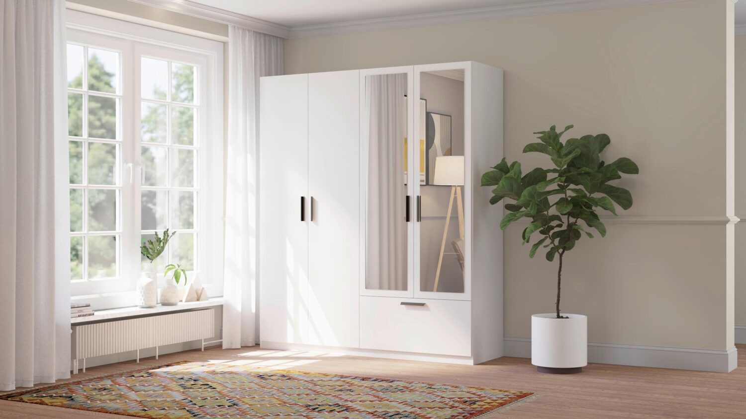 Drehtürenschrank Milos 4T1S2S Weiß Kunststoff Mömax Möbel > Schränke > Kleiderschränke > Drehtürenschränke Weiß