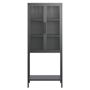 Vitrine Cube Schwarz Metall Riffelglas Metall Premium Living Möbel > Schränke > Vitrinen Schwarz