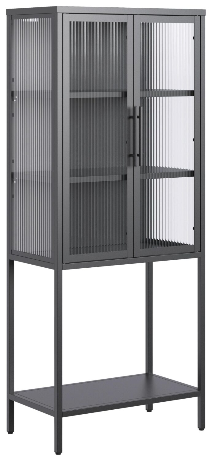 Wohnli Möbelsuche - Vitrine Cube Schwarz Metall Riffelglas