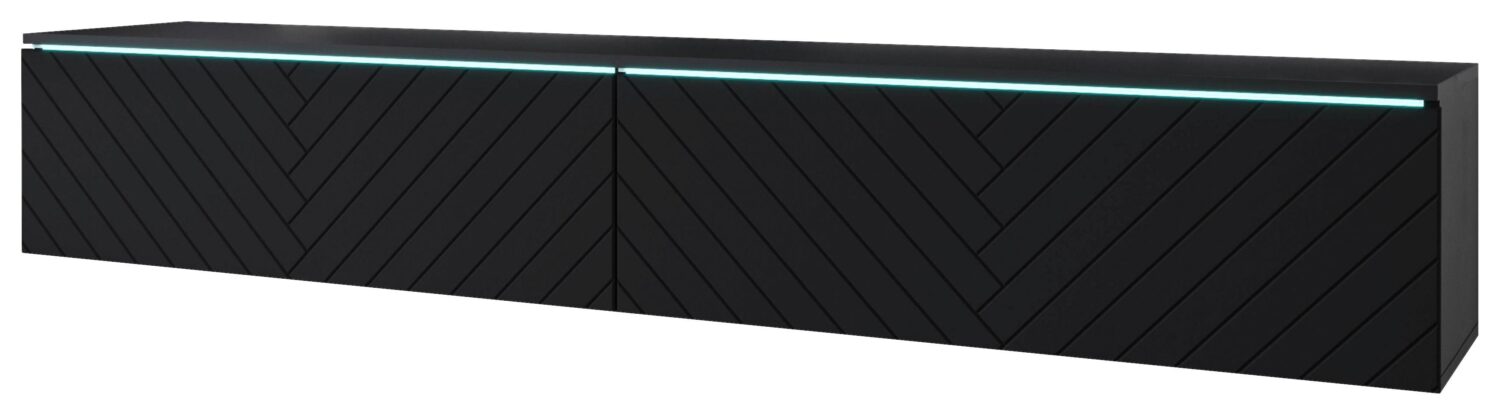 Wohnli Möbelsuche - Lowboard ca. 180x30 cm mit LED Fischgräte Schwarz