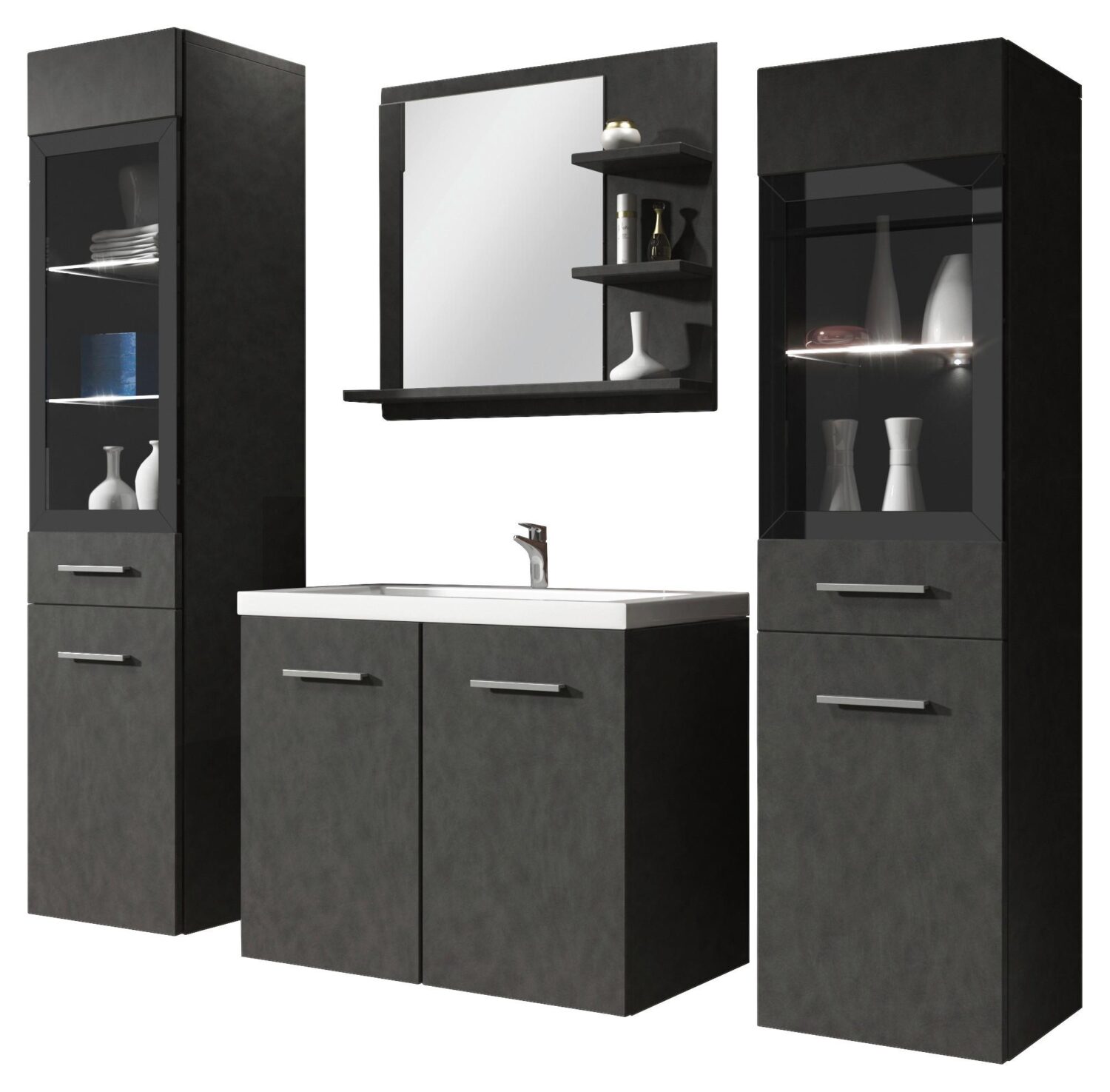 Badmöbel-Set 5-tlg. Madrit mit LED ca. 120 cm Anthrazit Kunststoff P & B Möbel > Schränke > Badezimmerschränke Anthrazit