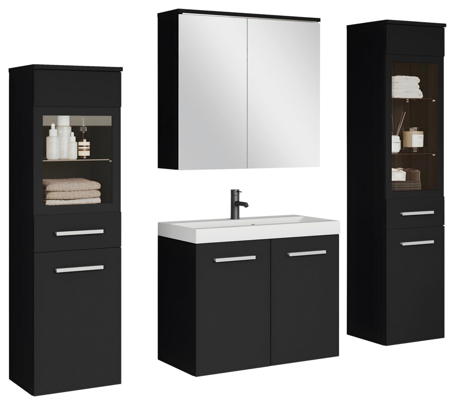 Badmöbel-Set 5-tlg. Madrit mit LED ca. 120 cm Schwarz Kunststoff P & B Möbel > Schränke > Badezimmerschränke Schwarz