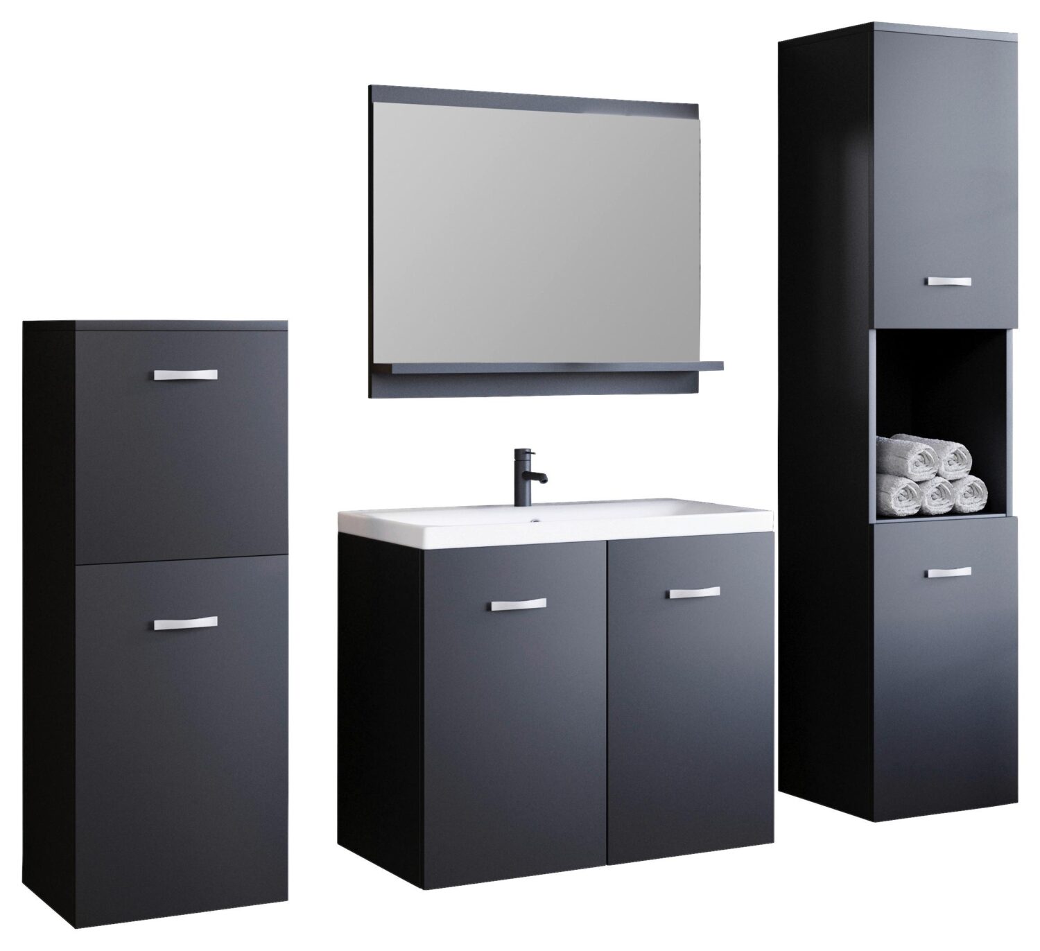 Badmöbel-Set 4-tlg. Malo ca. 140 cm Schwarz Metall P & B Möbel > Schränke > Badezimmerschränke Schwarz