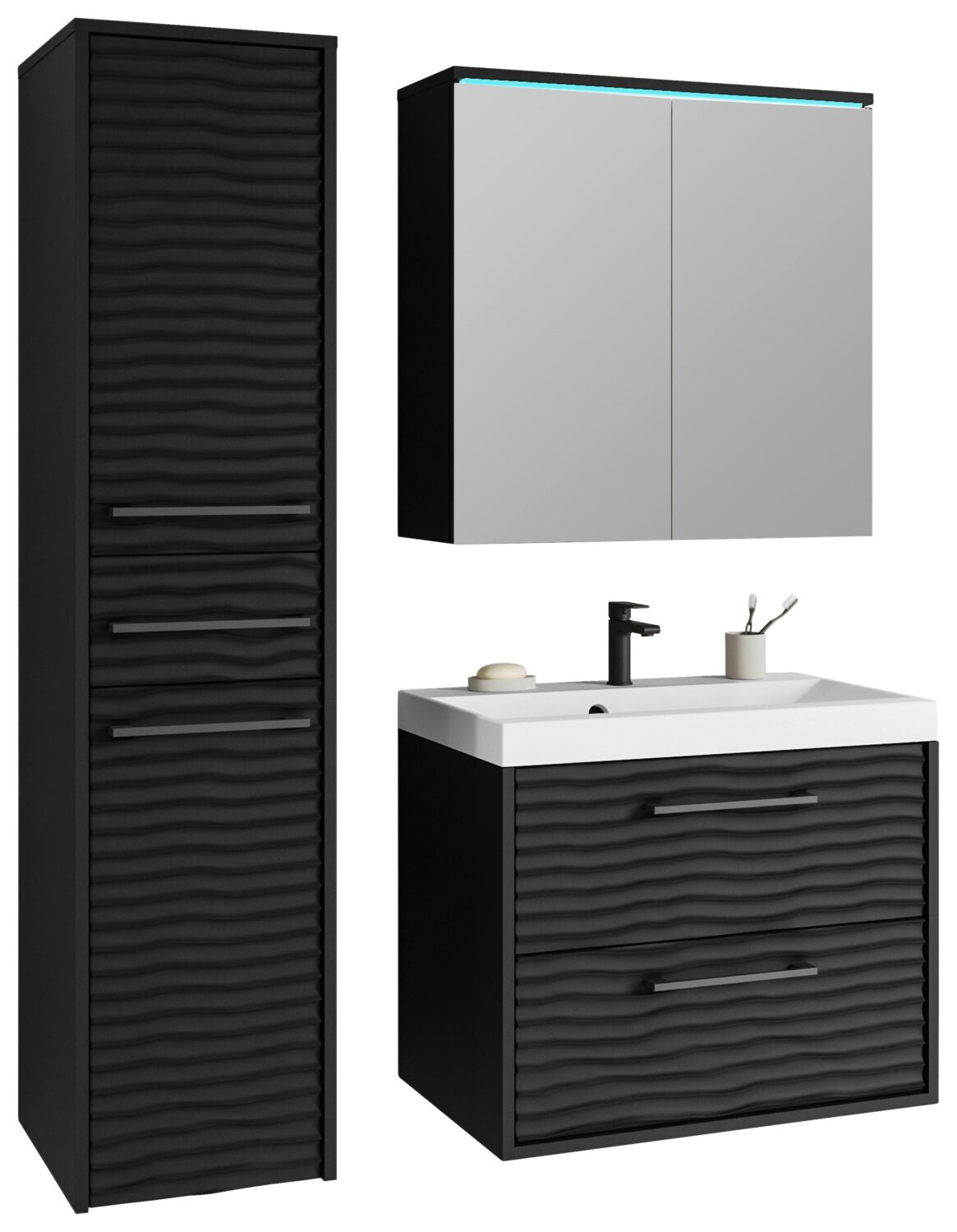 Badezimmer Toronto 4-tlg. ca. 90 cm inkl. LED Schwarz Holzwerkstoff P & B Möbel > Schränke > Badezimmerschränke Schwarz