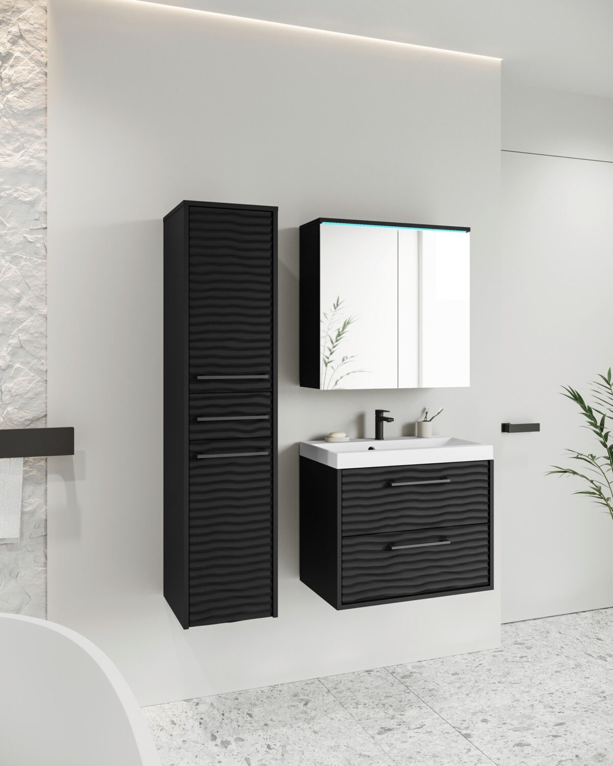 Wohnli Möbelsuche - Badezimmer Toronto 4-tlg. ca. 90 cm inkl. LED Schwarz