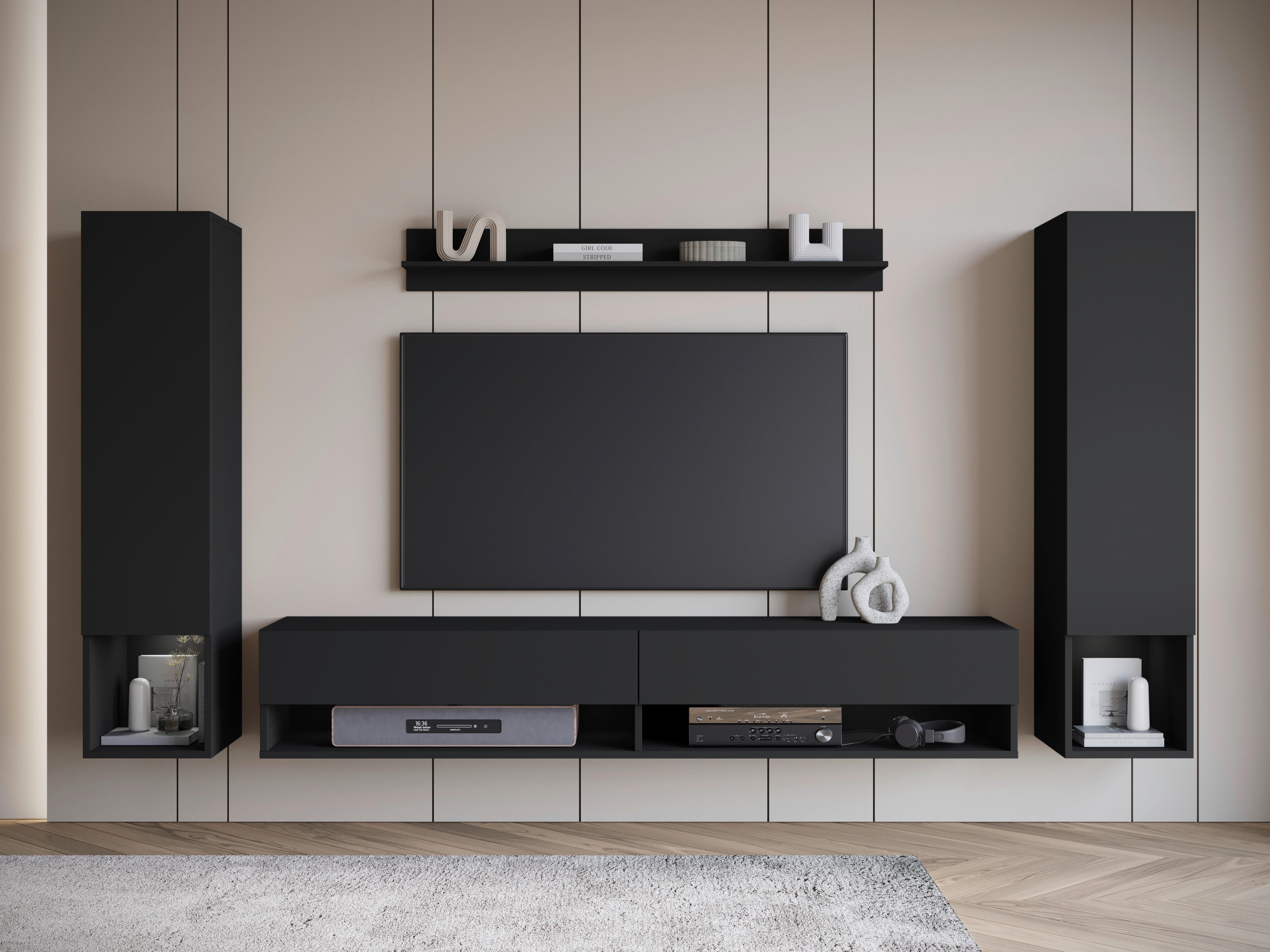 Wohnwand Amadeo Schwarz Holzwerkstoff P & B Möbel > TV-Möbel Schwarz