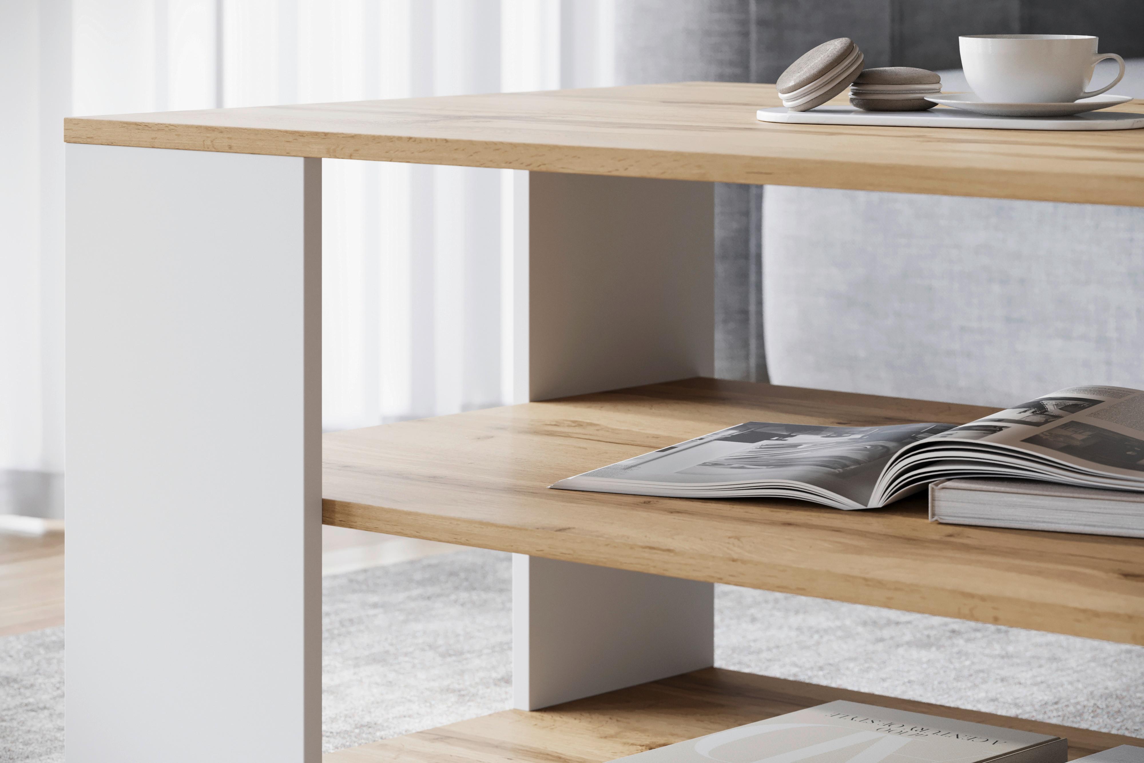 Couchtisch Narobi-I ca. 100x45x60 cm Eiche/Weiß Holzwerkstoff P & B Möbel > Tische > Couchtische > Couchtische mit Stauraum Weiß