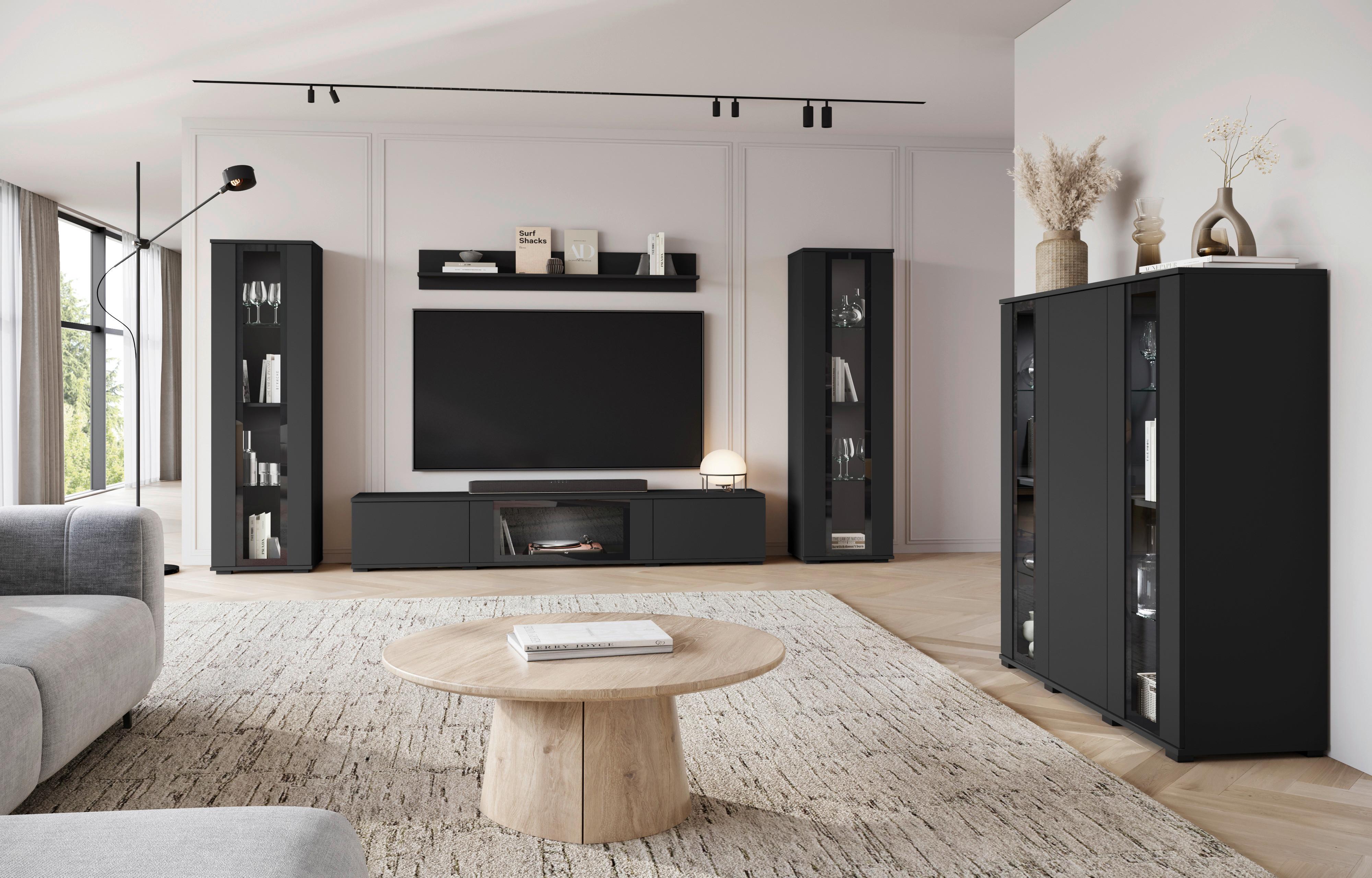 Highboard Caro ca. 120x122 cm Schwarz Glas, Holzwerkstoff P & B Wohnzimmermöbel Schwarz