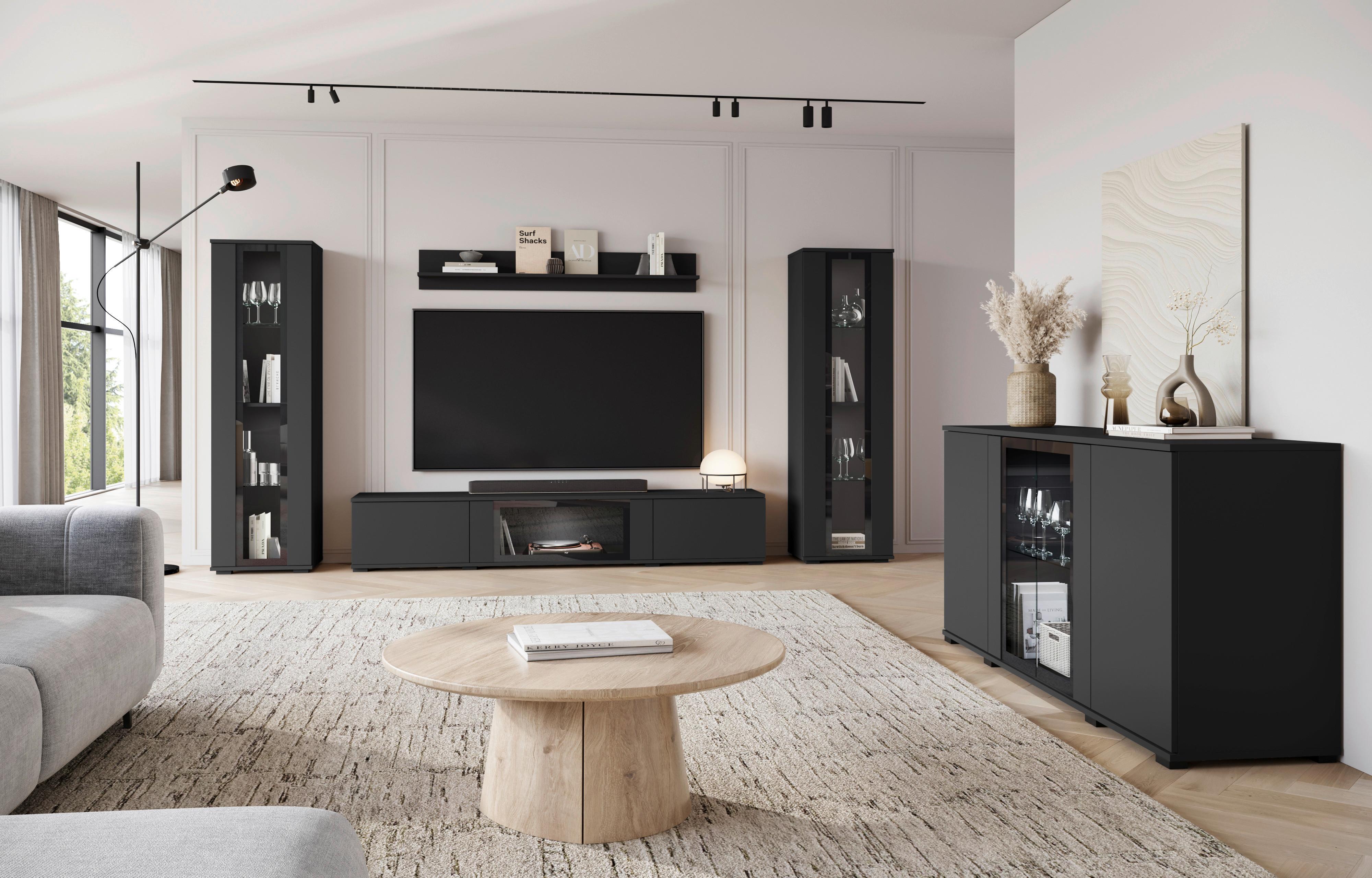 Sideboard Caro ca. 150x70 cm Schwarz Glas, Holzwerkstoff P & B Wohnzimmermöbel Schwarz