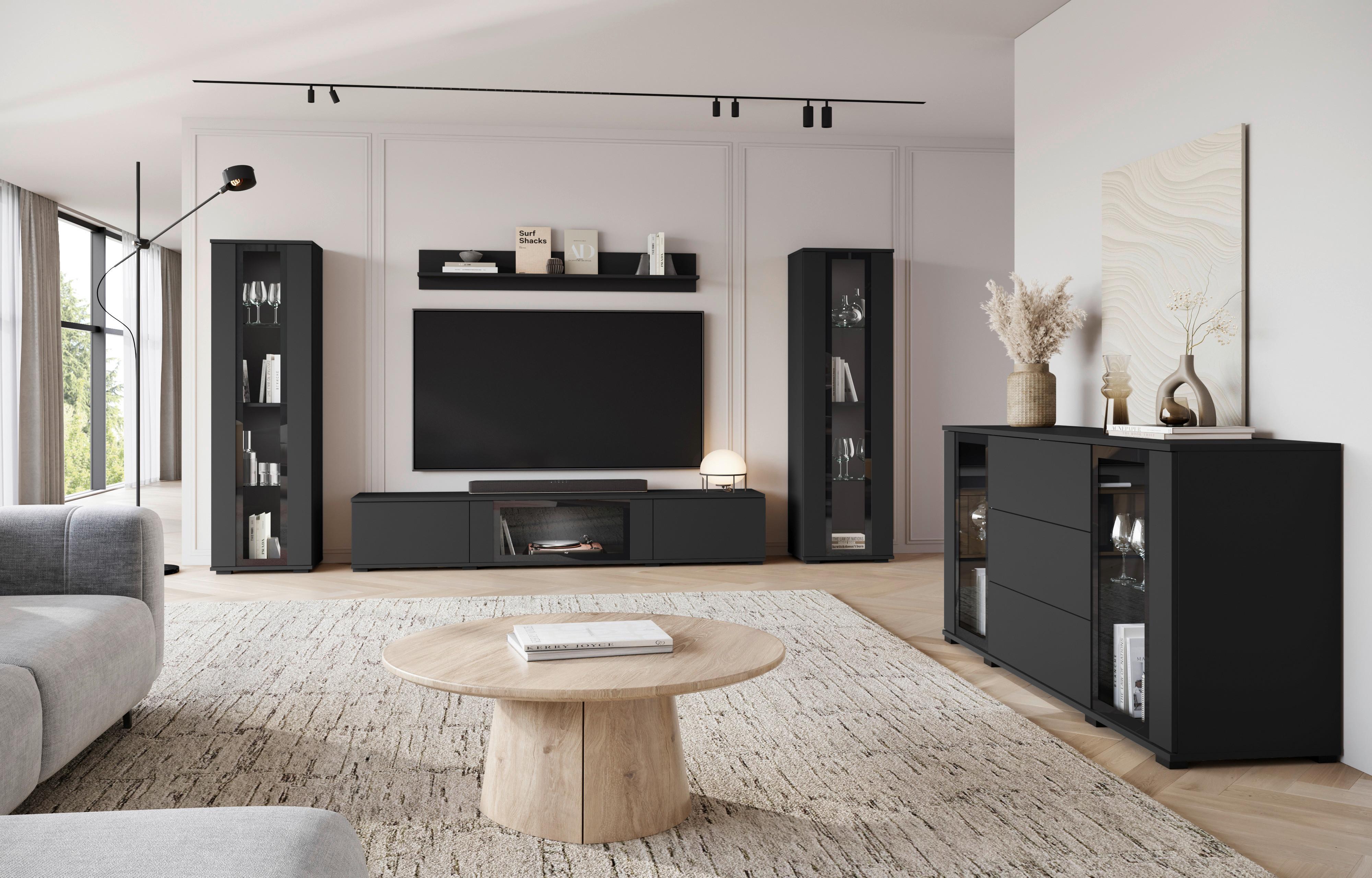 Sideboard Caro ca. 150x70 cm Schwarz Glas P & B Wohnzimmermöbel Schwarz