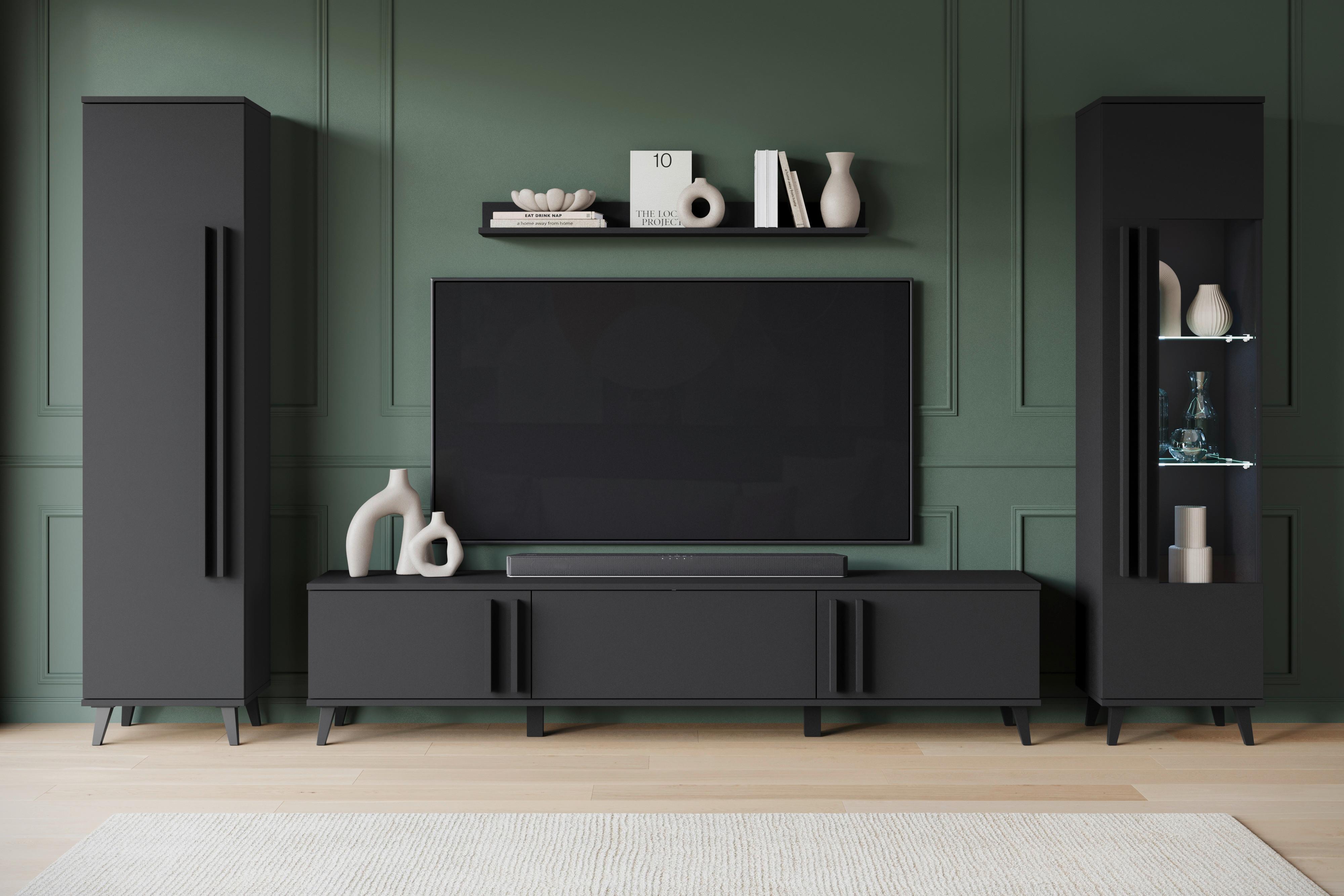 Wohnli Möbelsuche - Wohnwand Helsinki Schwarz ca. 260x159