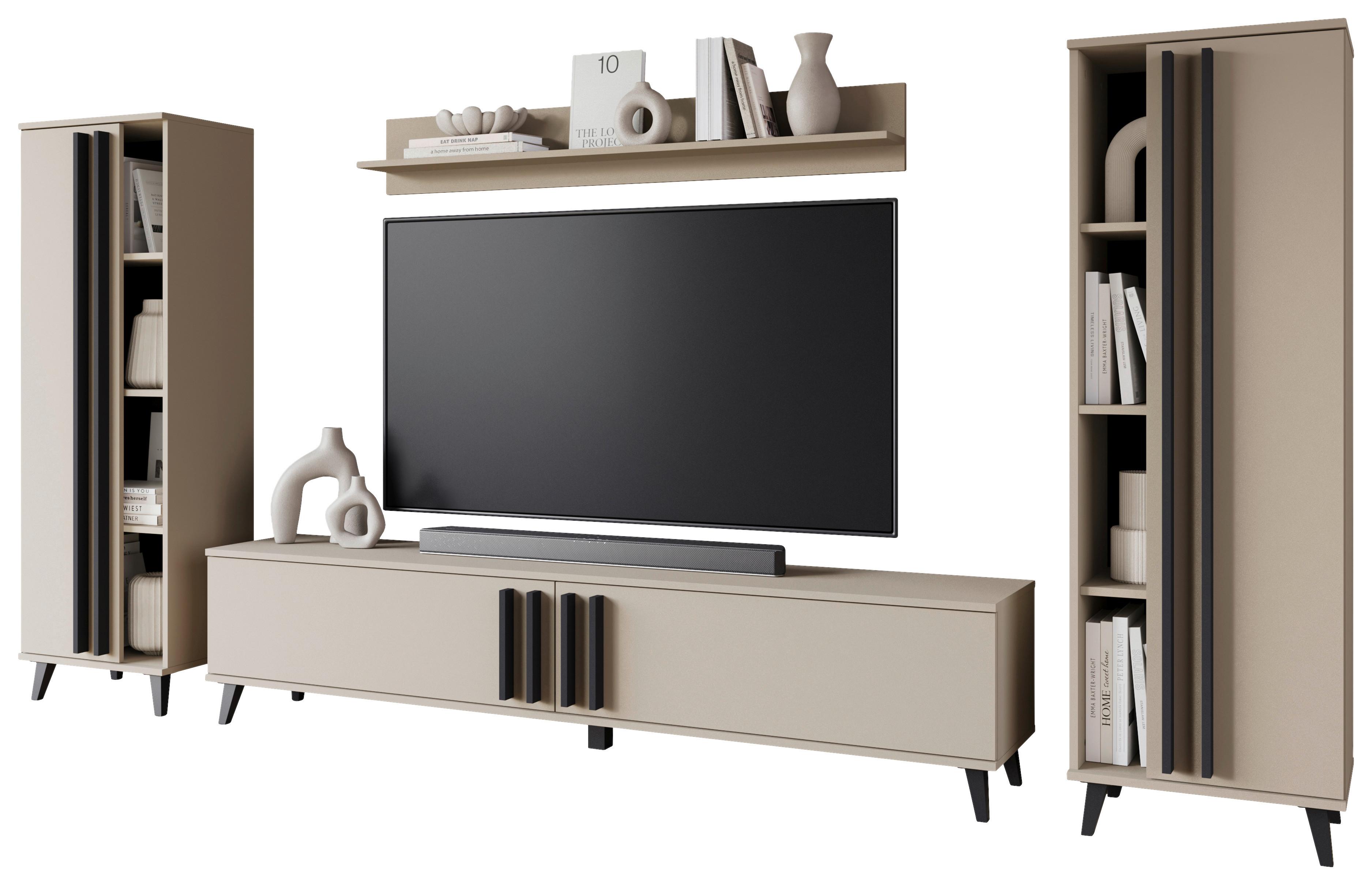 Wohnli Möbelsuche - Wohnwand Helsinki Beige ca. 270x140x33cm