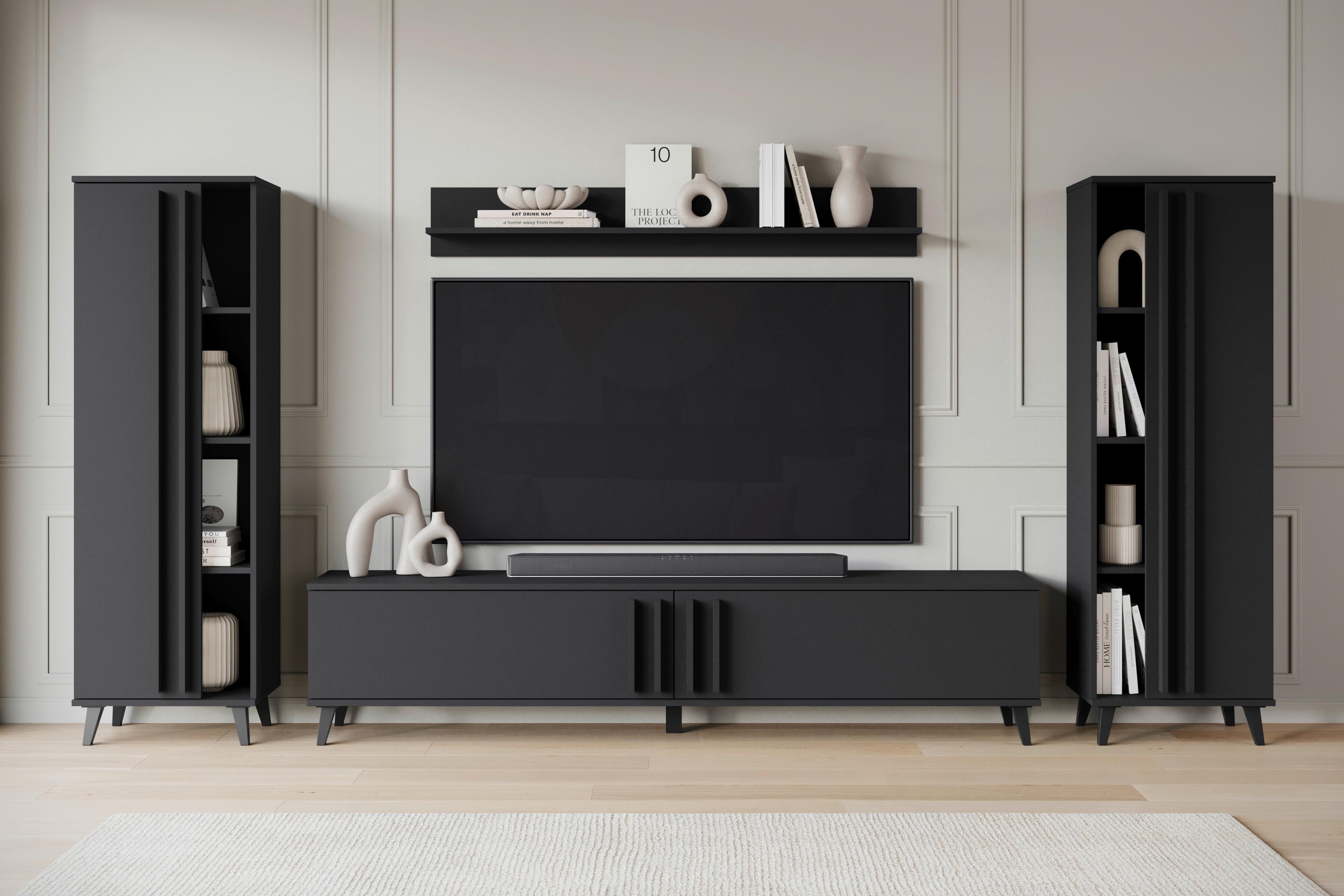 Wohnli Möbelsuche - Wohnwand Helsinki Schwarz ca. 270x140x33cm