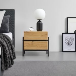 Nachttisch Jasmina Schwarz/Eichefarben MDF Holz, Metall Bessagi Home Möbel > Kommoden & Schubladenschränke > Nachttische Schwarz