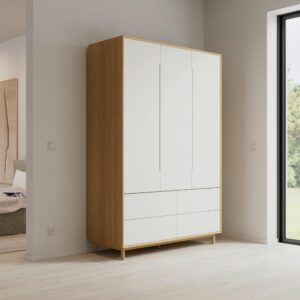 wohnli-moebel-suche-002798029201-1 Drehtürenschrank Marlo Weiß/ Eichefarben ca. 148x223x60 cm Holz, Holzwerkstoff Bessagi Home Möbel > Schränke > Kleiderschränke Weiß