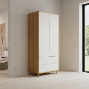 wohnli-moebel-suche-002798029401-1 Drehtürenschrank Marlo Weiß/ Eichefarben ca. 100x223x60 cm Holz, Holzwerkstoff Bessagi Home Möbel > Schränke > Kleiderschränke Weiß